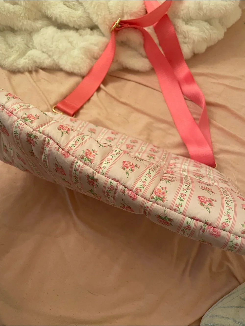 Pink Quilted Floral Laptop Bag with Rose Print